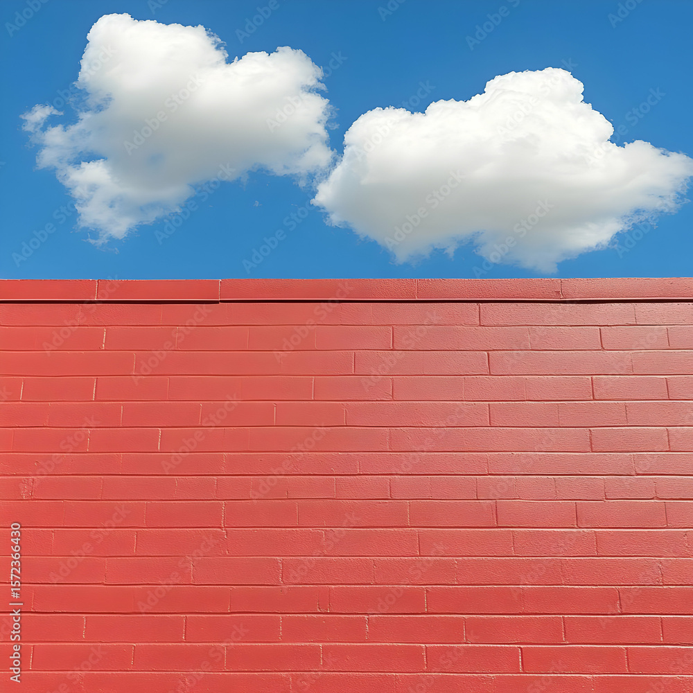 Red Brick Wall and Clouds Illustration Red Brick Wall and Clouds Illustration