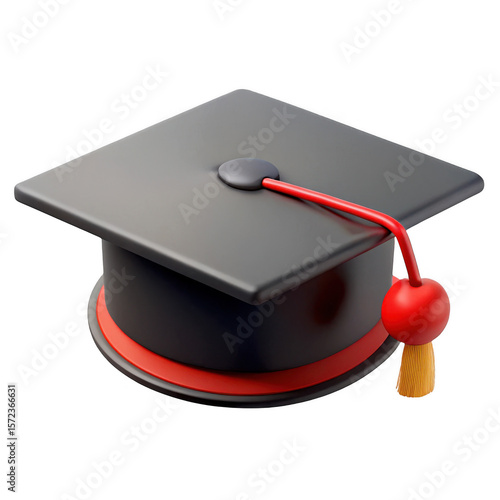 3d graduation cap with red tassel isolated on transparent background