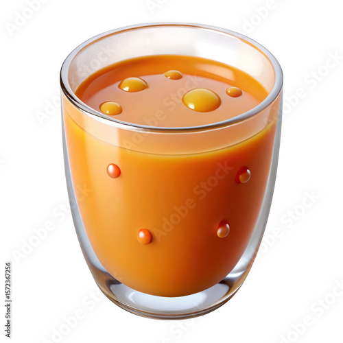 3d orange juice in glass with bubbles isolated on transparent background
