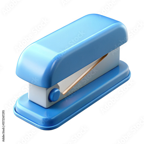 3d blue stapler isolated on transparent background