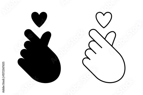 Finger gesture with love symbol, Hands making mini heart icon. Finger mini heart line symbol set. korean heart icon, flat vector illustration design.