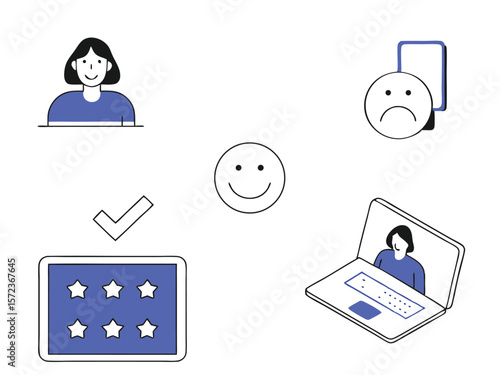 Customer experience icons representing satisfaction and dissatisfaction in modern technology