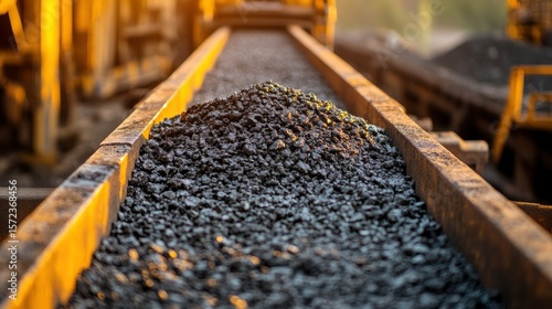 Asphalt aggregate on a conveyor