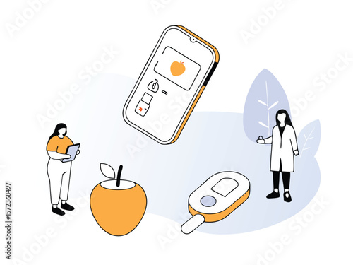 Healthcare and healthy lifestyle illustration featuring medical professionals and smart devices