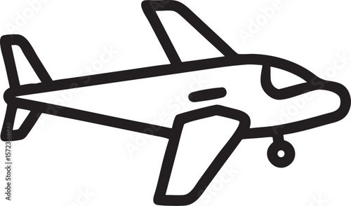 Simple black outline airplane silhouette flying isolated on white background