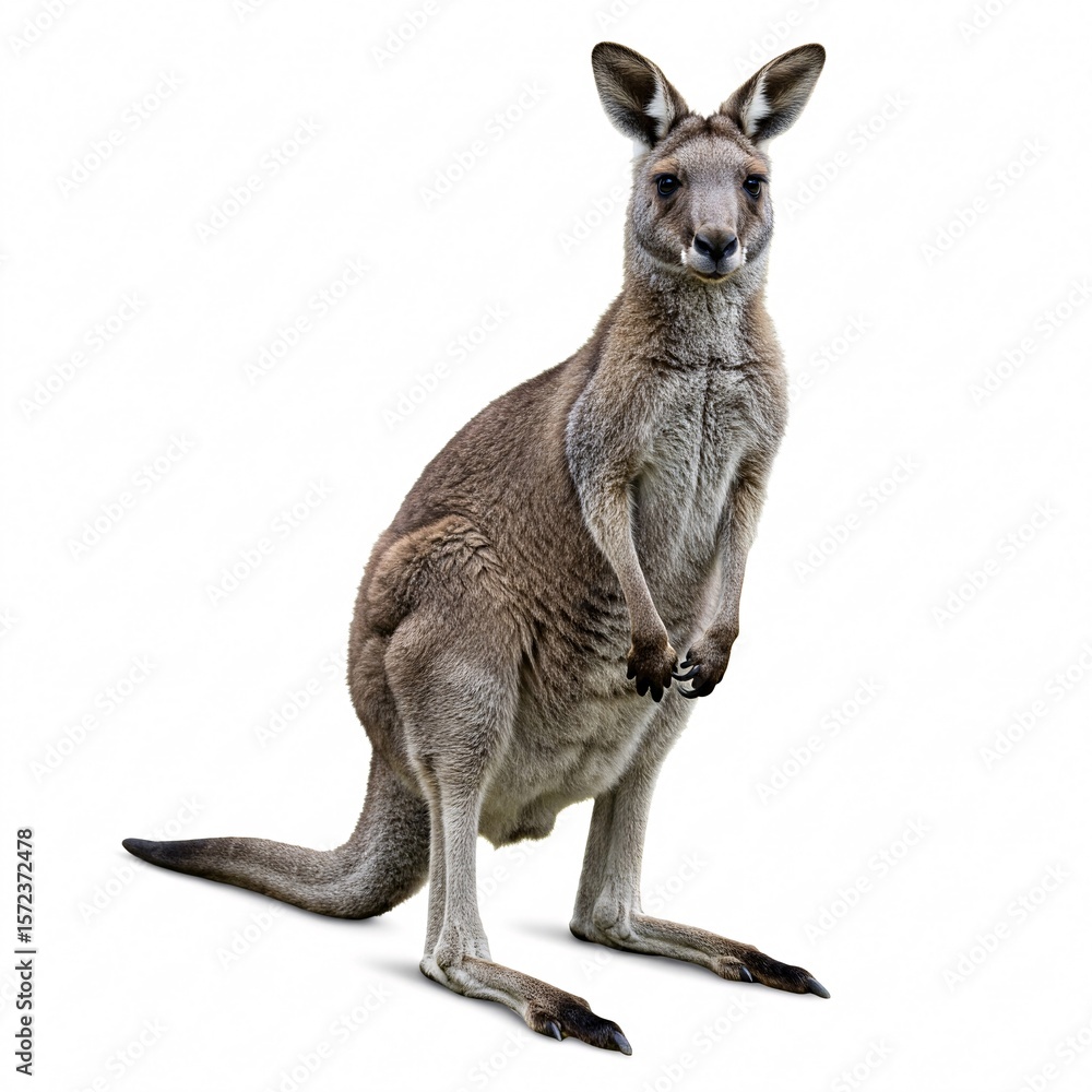 Fototapeta premium A large red kangaroo stands on its hind legs, showcasing strength and grace,