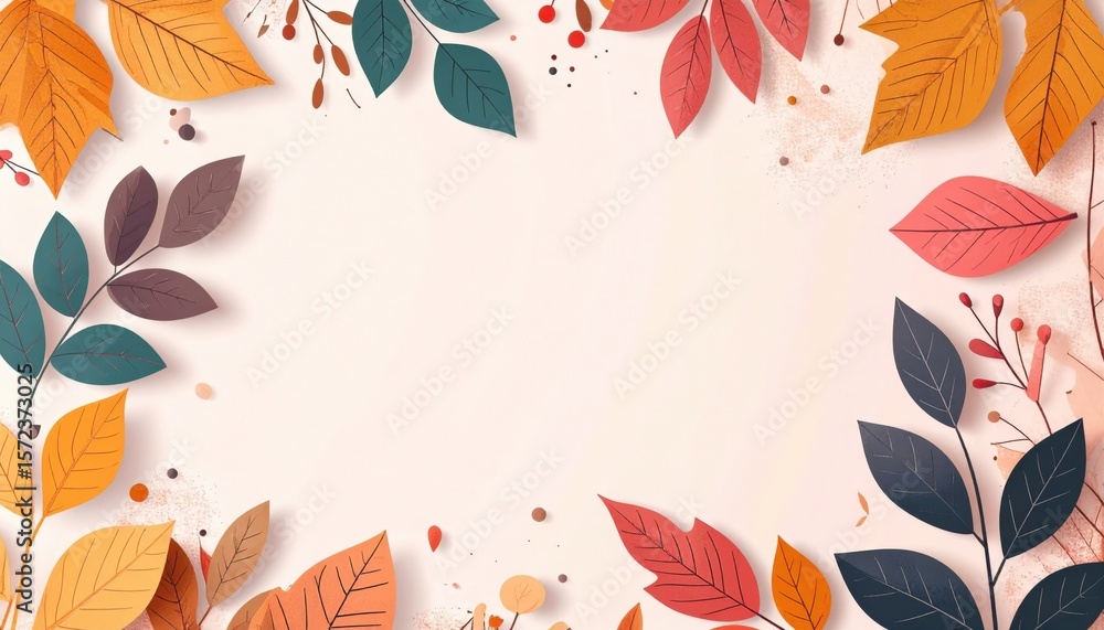 Obraz premium Autumn leaves arrangement nature digital graphic warm color palette close-up view seasonal beauty
