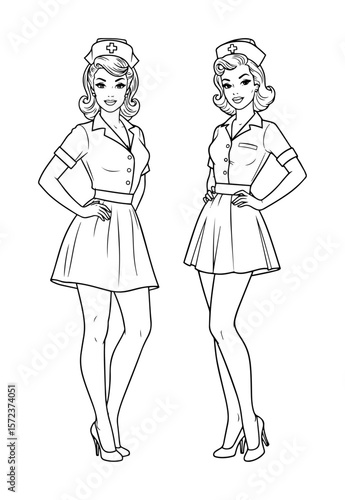 two retro pinup nurses vector illustration