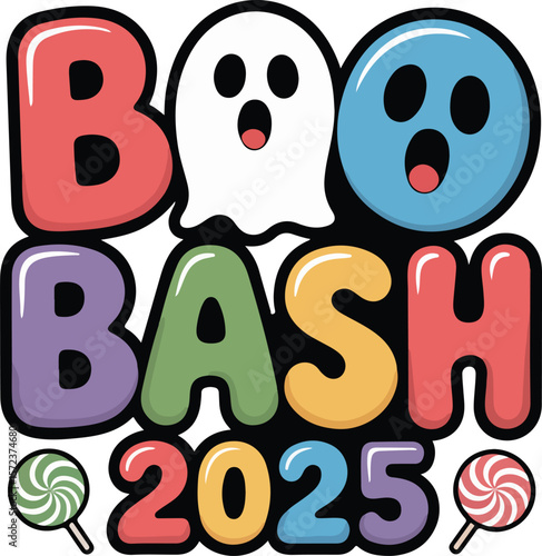 "Boo Bash 2025" A Colorful Halloween Celebration Design transparent isolated png vector