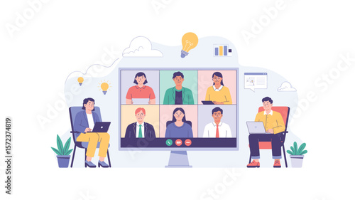 Remote Team Meeting: Online Conference Call with Diverse Professionals
