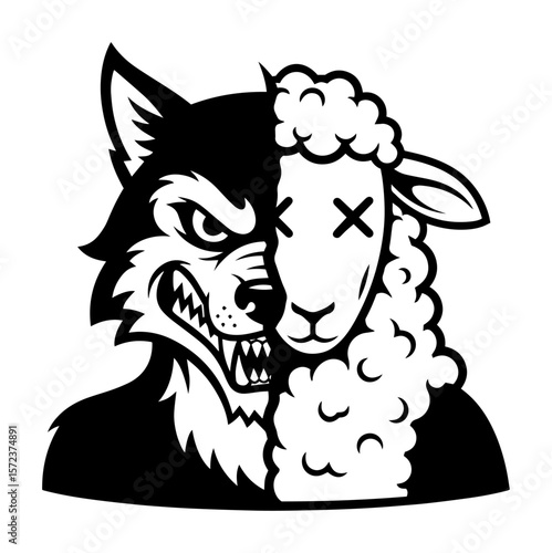 wolf in sheeps clothing mascot head vector logo