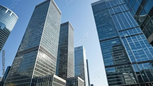 Wallpaper Mural Upward View of Modern Skyscrapers Against A Bright Blue Sky in Daylight Torontodigital.ca