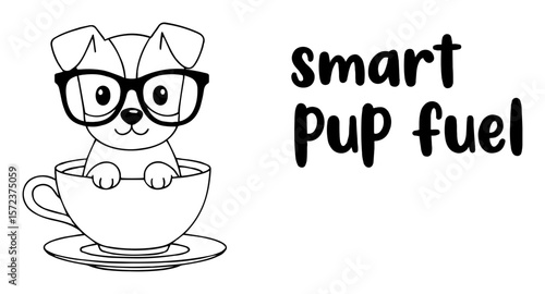 smart pup fuel cute dog in a coffee cup vector