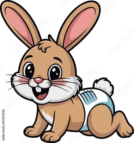 An adorable baby bunny with a diaper transparent isolated png vector