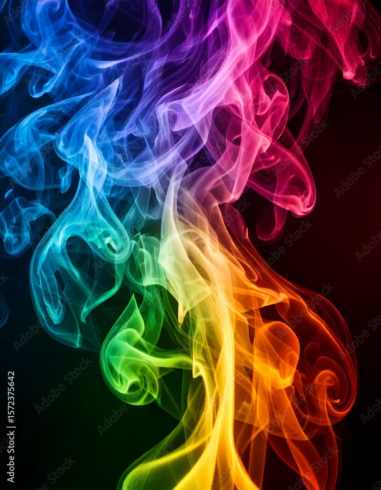 Obraz premium Colorful smoke swirl background – vibrant abstract waves in motion on dark backdrop