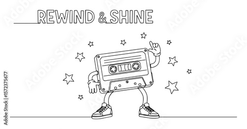 rewind and shine retro cassette character line art