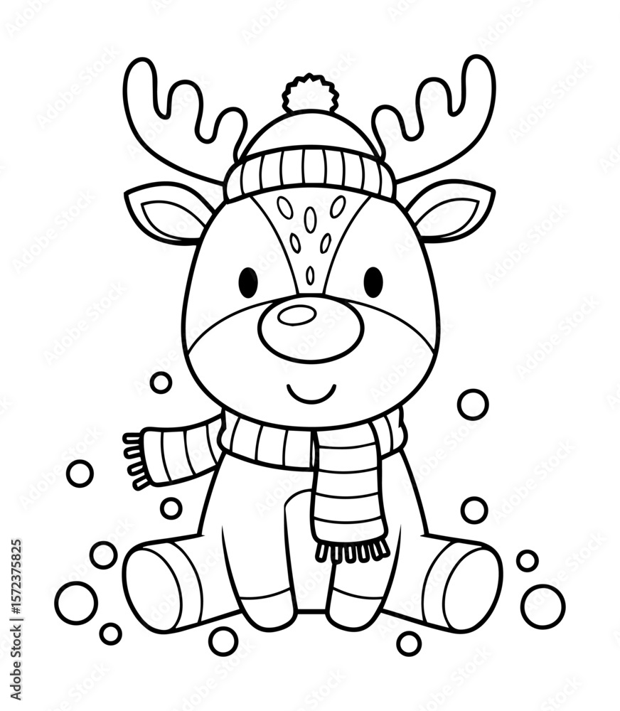 Fototapeta premium cute christmas reindeer cartoon coloring page vector