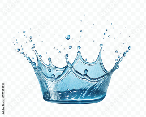 realistic 3d dynamic clean water splash in crown style  isolated on transparent background