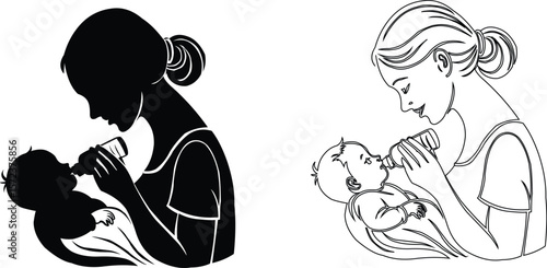 Baby's Mother Care Related Silhouette Design 