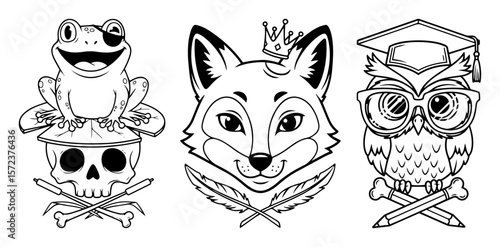 animal head mascot set frog fox owl logo design vector