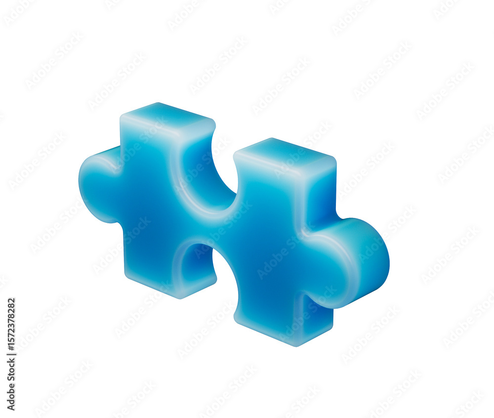 Fototapeta premium A smooth, glowing blue puzzle piece with a soft, futuristic and elegant appearance. 3d illustration