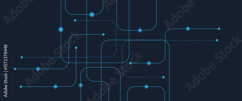 Abstract digital AI circuit board background with tech icons. Digital technology motherboard texture design. Engineering circuit board concept for poster, header, banner, website, presentation