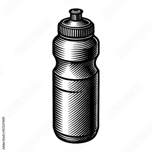 Classic Sport Water Bottle Black and White Outline Line Art Drawing Engraved Illustration Vintage Style