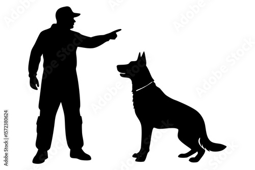Dog Training Command Silhouette of Handler and German Shepherd