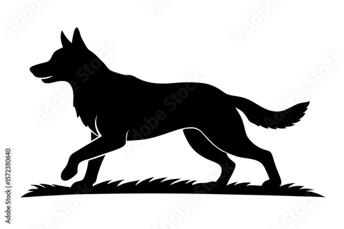 Running Dog Silhouette Vector on Grass for Pet and Animal Art