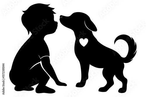 silhouette of a girl with a dog