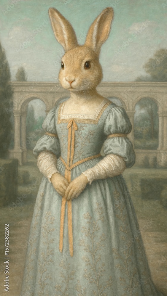 Obraz premium Whimsical rabbit in vintage attire.