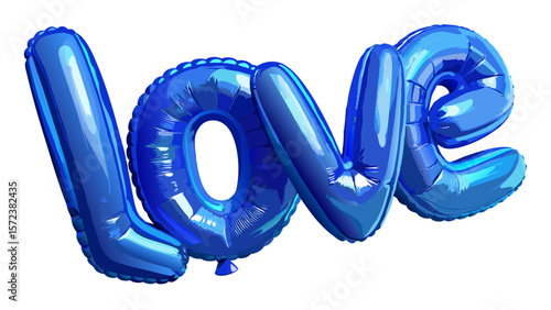 Shiny Blue Love Balloons Floating on a White Background for Valentine s Day