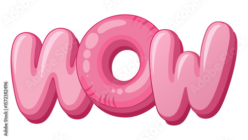 Pink Cartoon WOW Text with Bubble Lettering and Glossy Highlights