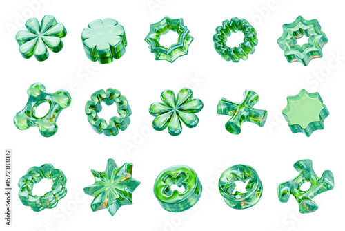 Fototapeta Naklejka Na Ścianę i Meble -  Green crystal collection object set pack isolated background 3d rendering	
