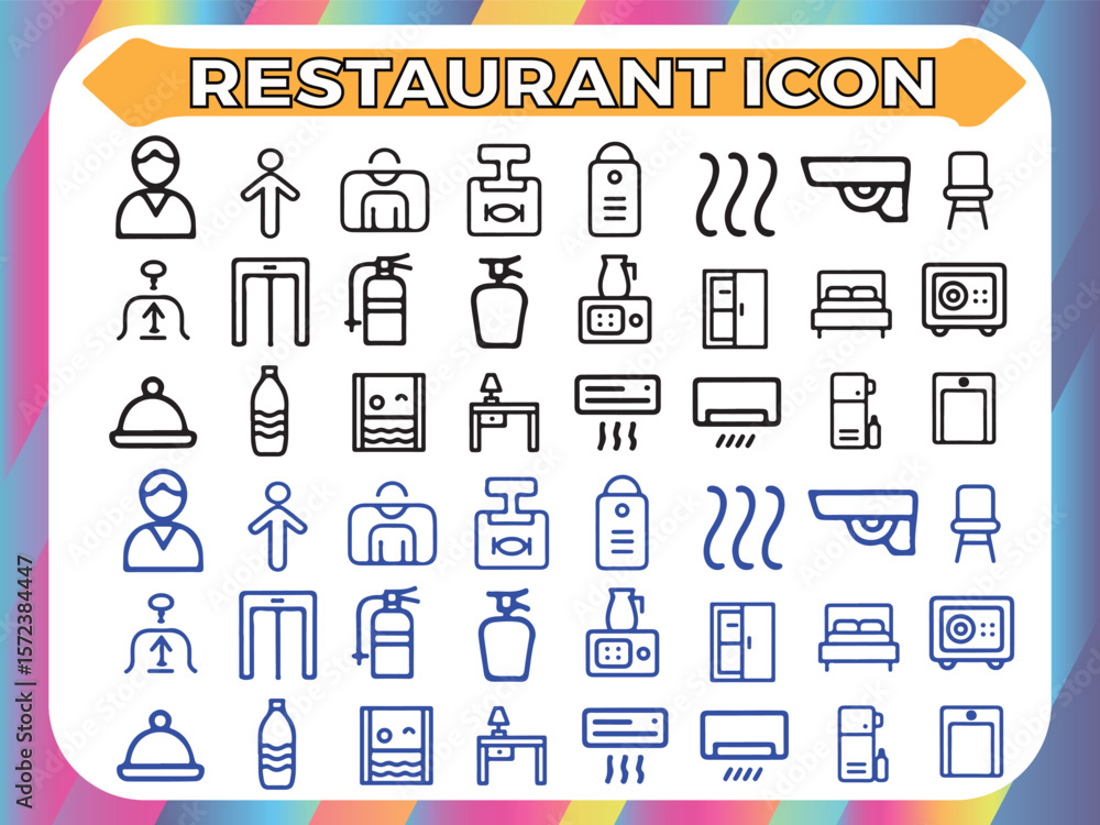 Fototapeta premium restaurant icons. and Hotel Icons, Outline Symbols for Hospitality, Amenities, Services, and Public Areas
