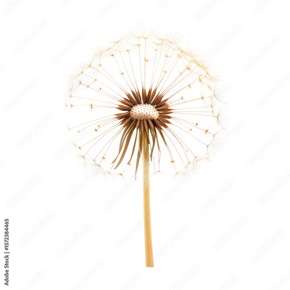 Fototapeta premium Beautiful dandelion seed head with delicate wispy seeds isolated on transparent background, cutout png
