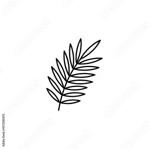 black leaf of palm tree line art icon illustration isolated on white background