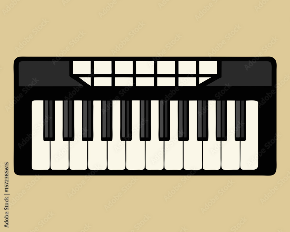 Fototapeta premium Simple Cartoon Illustration of a Black and White Keyboard on Tan Background