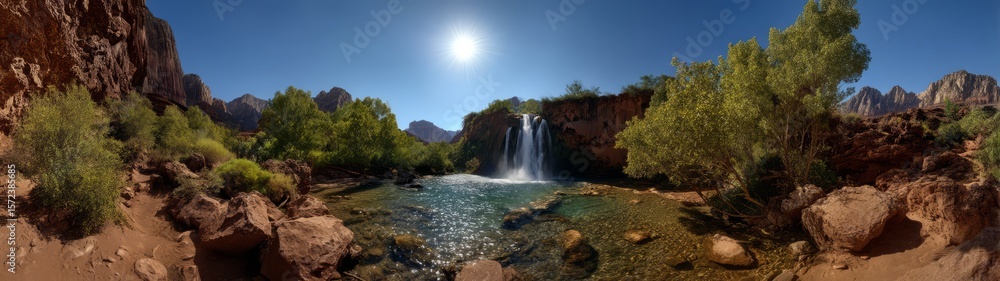 Fototapeta premium Waterfall adventure in nature hdr 360 degrees hdri landscape