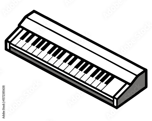 Isometric Keyboard Illustration with Black and White Keys and Thick Outline
