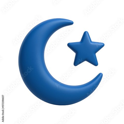 Vibrant Blue Crescent Moon and Star Icon, Decorative element for Ramadan and Eid Themes, Festive and Cultural design