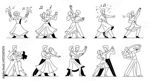 Ballroom and Latin Dance Couple Line Art Set