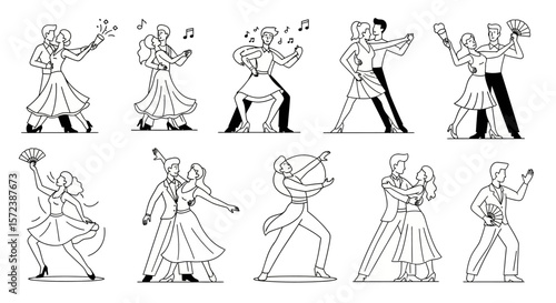 Ballroom and Latin Dance Couple Line Art Set
