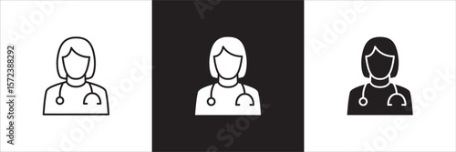 Female doctor icon. Female nurse medical staff icon. Healthcare symbol. Icon symbol compatible for medic consultation, surgeon, nurse, physician, health care. Vector illustration