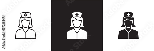 Female nurse icon. Female doctor medical staff icon. Healthcare symbol. Icon symbol compatible for medic consultation, surgeon, nurse, physician, health care. Vector illustration