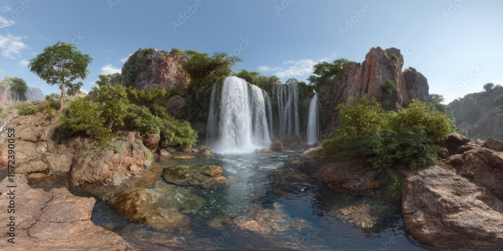 Obraz premium Majestic waterfall adventure nature hdr 360 degrees hdri view