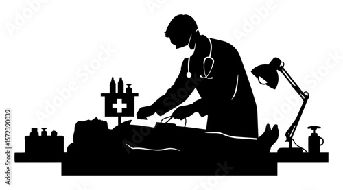 surgeon operating on patient silhouette illustration