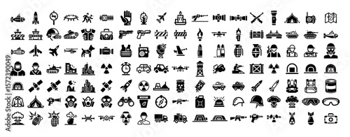 large bundle of military weapon and hazard glyph icons