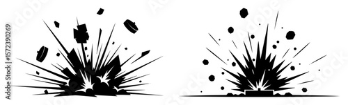 explosion icon set blast and debris effect vector silhouette