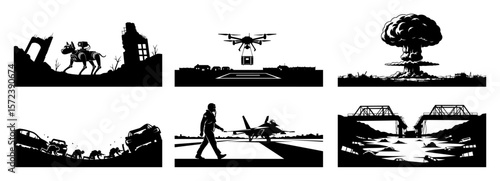 modern warfare and apocalypse icons set vector